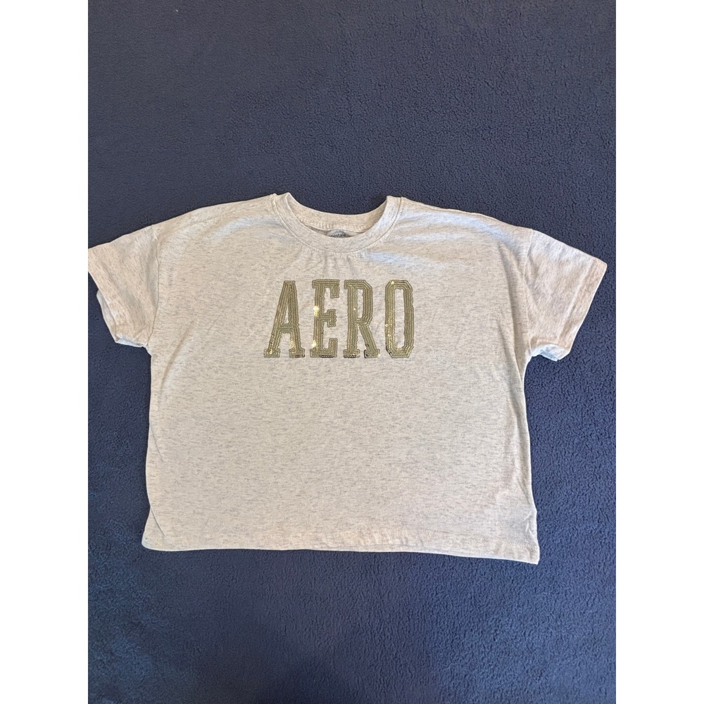 Aeropostale Kids Girls Sequin Logo Graphic T-Shirt Grey Heather Size L‎ 14/16